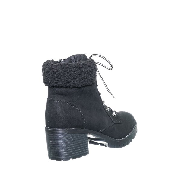 Bamboo Sherpa Cuffed Mucker Combat Ankle Boots | Faux Suede Lace-Up Booties - Picture 2 of 7